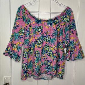 Tropical Pineapple Off-Shoulder Pink Top